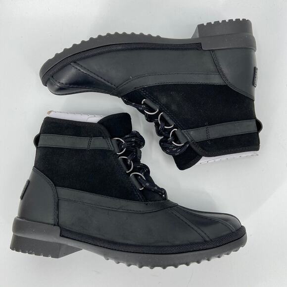 UGG Greda Duck Boots Leather Upper Wool Blend Waterproof Black Size 5.5M - Picture 2 of 12
